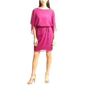 Jessica Howard Pink Chiffon Kimono Sleeve Dress w/Tie Size 18 2X Plus Wedding